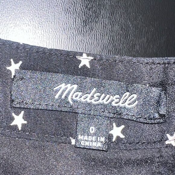 Madewell 100% Silk Black Star Printed Ruffle Bottom Mini Skirt Size 0 EUC - Picture 5 of 8